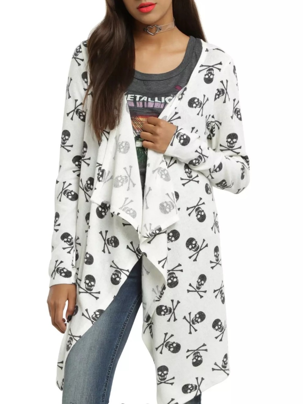 HOT TOPIC Skull & Crossbones Flyaway Cardigan 90s Y2K Goth Size M